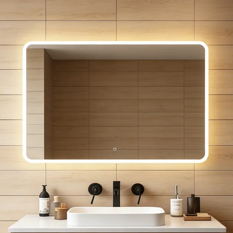 Frontlit and backlit LED bathroom mirror for B2B project and wholesale supply.