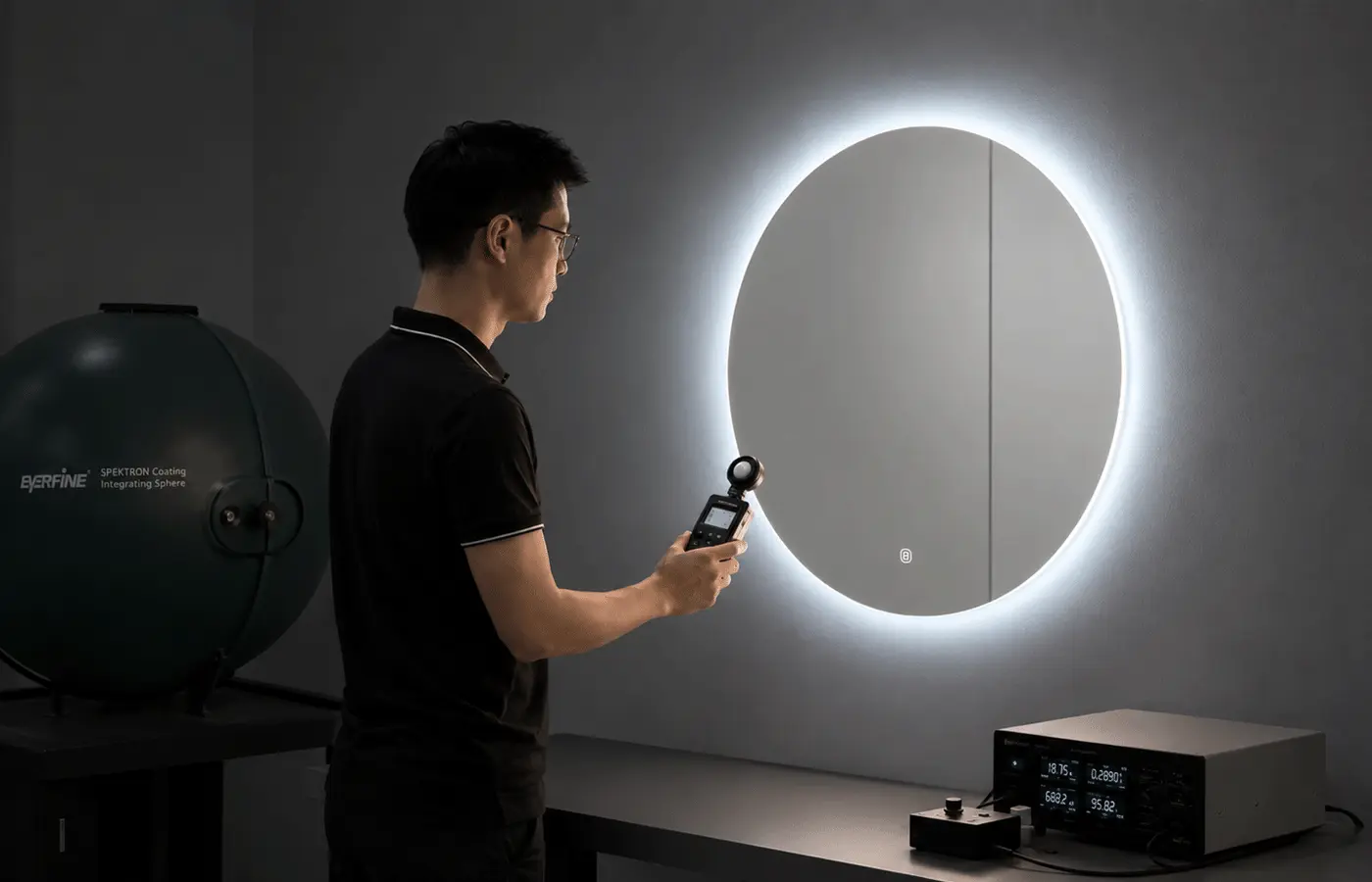 Lighting performance inspection for an LED bathroom mirror