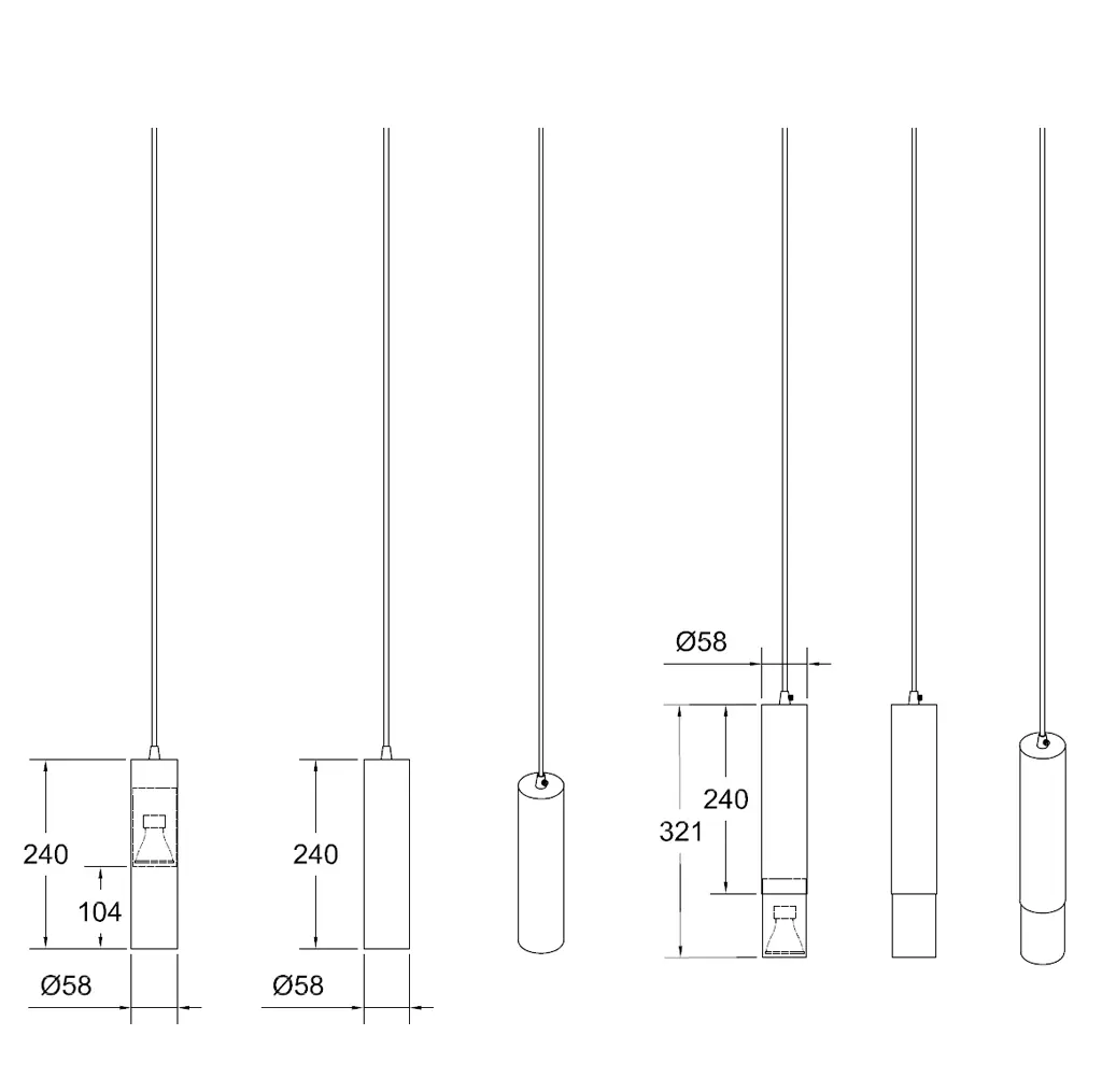 Conduit Pipe Pendant GU10 Bulb Base CS004 dimension drawing