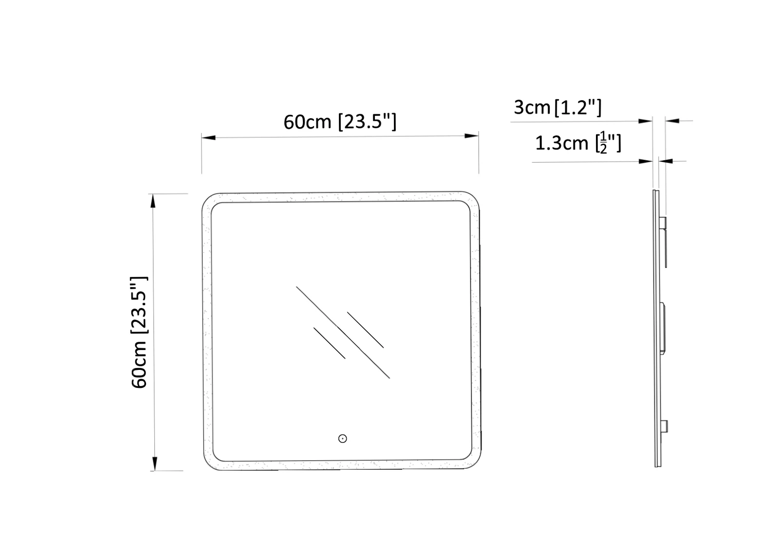 Melbourne LED bathroom mirror M005 60x60 cm outline dimension drawing