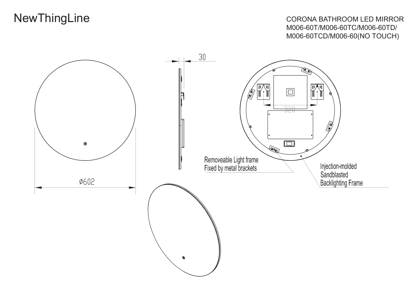 Corona Round LED bathroom mirror dimension drawing preview