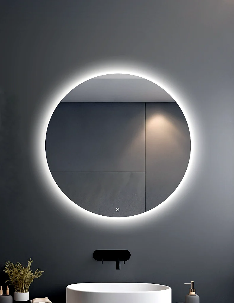 Corona round LED bathroom mirror front view