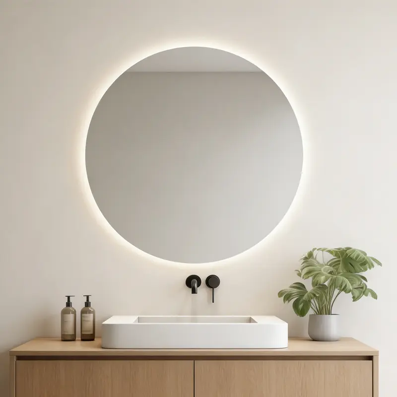 Corona round LED bathroom mirror backlit glow