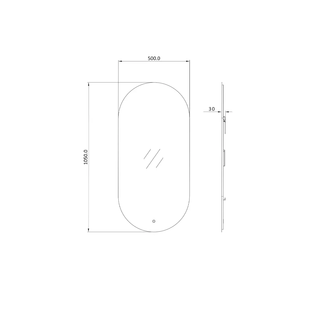 Malmo oval LED bathroom mirror M007 105x50 cm dimension drawing outline