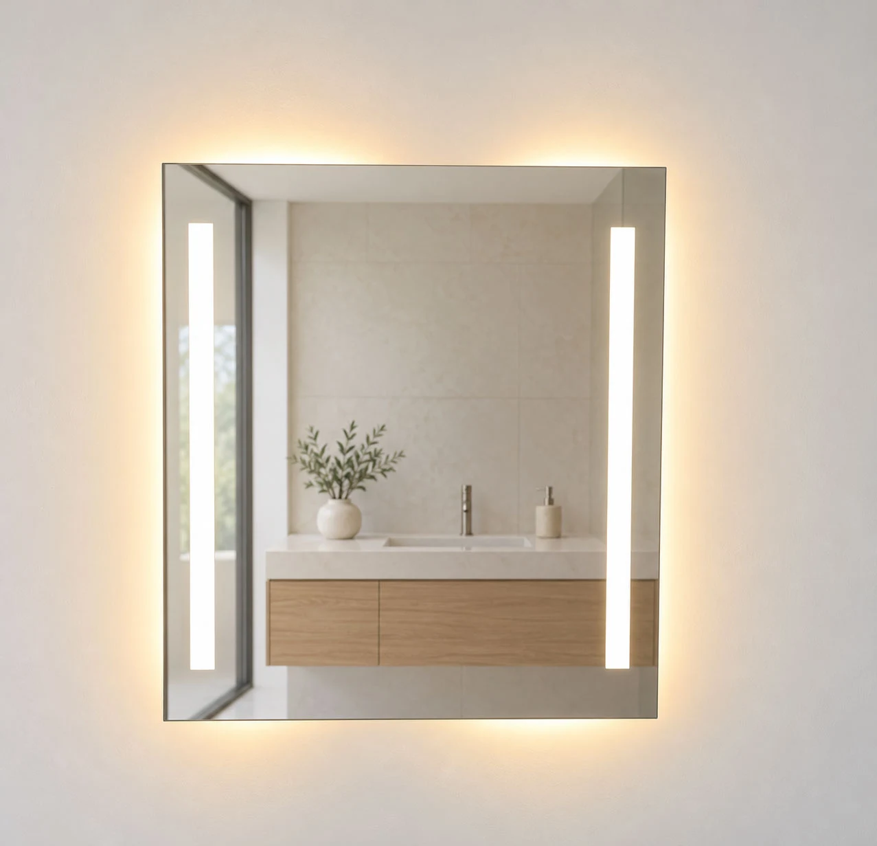 Glimma M012 illuminated frameless mirror product view 3