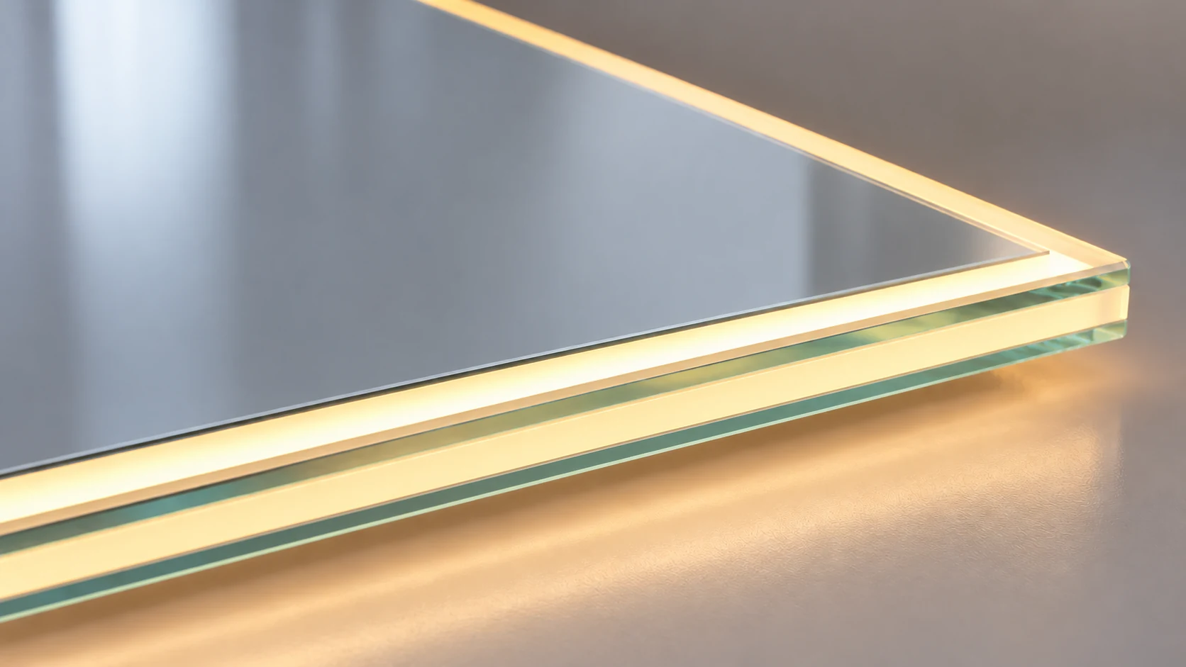 Slim Lumora mirror door with illuminated edge detail