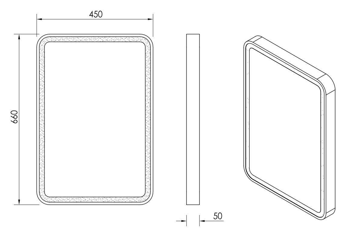 Siena Plus M004A-4566 dimension drawing showing 450 mm width, 660 mm height and 50 mm depth