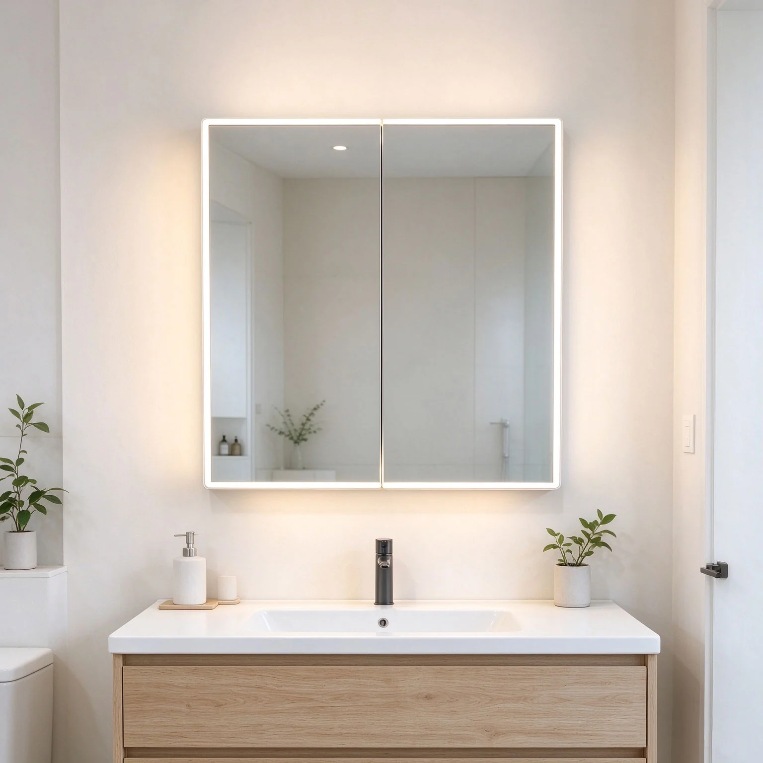 Vigo double-door mirror cabinet in a bathroom
