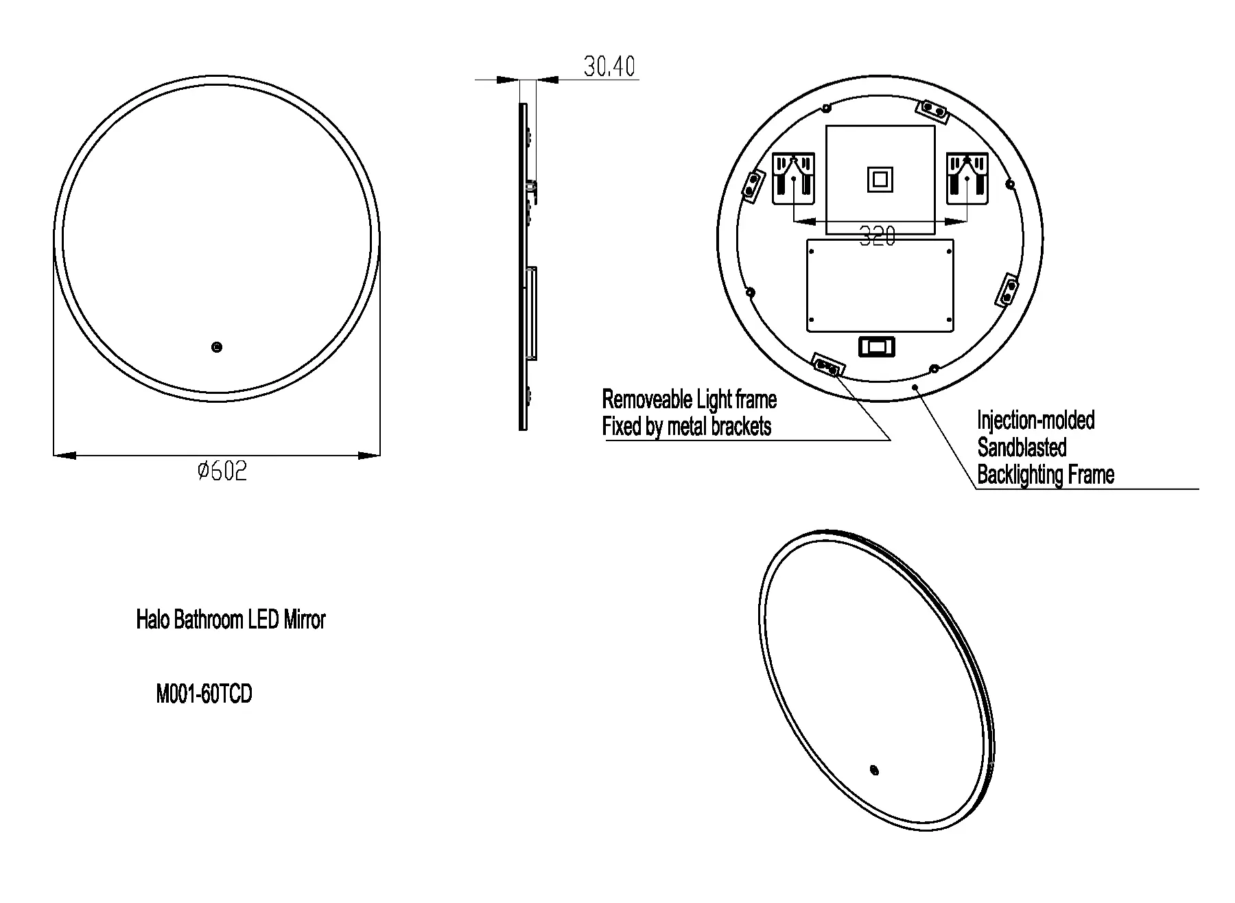 Halo LED bathroom mirror dimension drawing